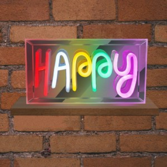 NEON LED STRIPS HAPPY neon@transparent frame|USB ΚΑΛΩΔΙΟ 1mt|5V|230x40x127