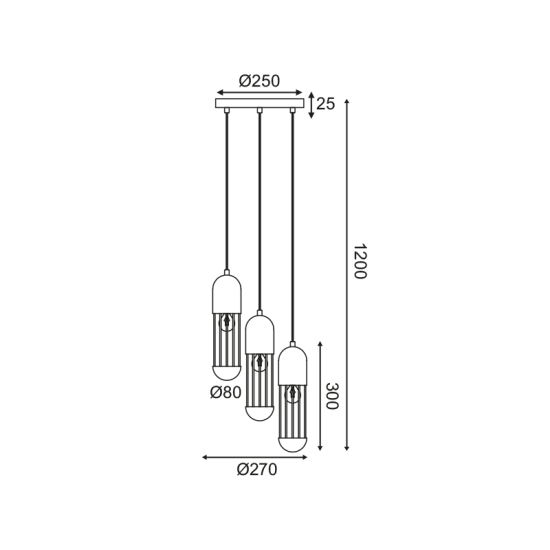 NETTO ΚΡΕΜΑΣΤΟ Φ/Σ 3ΧΕ27 ΛΕΥΚΟ ΜΕΤΑΛΛΙΚΟ D27XH120CM LAB