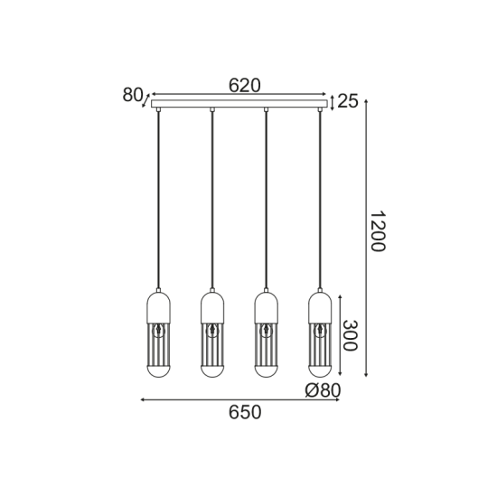 NETTO ΚΡΕΜΑΣΤΟ Φ/Σ 4ΧΕ27 ΛΕΥΚΟ ΜΕΤΑΛΛΙΚΟ 65X8XH120CM LAB