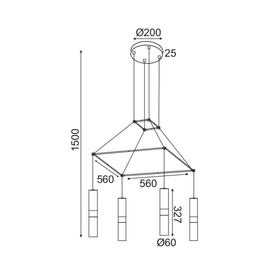 NETTO ΚΡΕΜΑΣΤΟ Φ/Σ 4XGU10 ΟΡΕΙΧΑΛΚΟ ΜΕΤΑΛΛΙΚΟ 56X56XH150CM DA VINCI