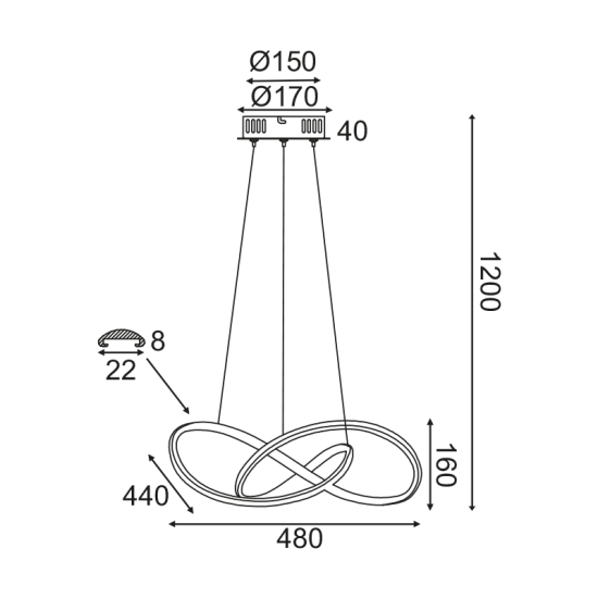ΚΡΕΜΑΣΤΟ Φ/Σ LED 48W 3000K 2880LM ΛΕΥΚΟ ΑΛΟΥΜΙΝΙΟ 48Χ44XΗ120CM GORDIUS