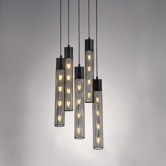 NETTO ΚΡΕΜΑΣΤΟ Φ/Σ 5ΧΕ27 ΜΑΥΡΟ ΜΕΤΑΛΛΙΚΟ D35XH120CM ALCATRAZ