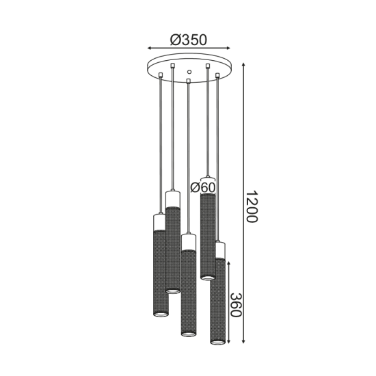 NETTO ΚΡΕΜΑΣΤΟ Φ/Σ 5ΧΕ27 ΜΑΥΡΟ ΜΕΤΑΛΛΙΚΟ D35XH120CM ALCATRAZ