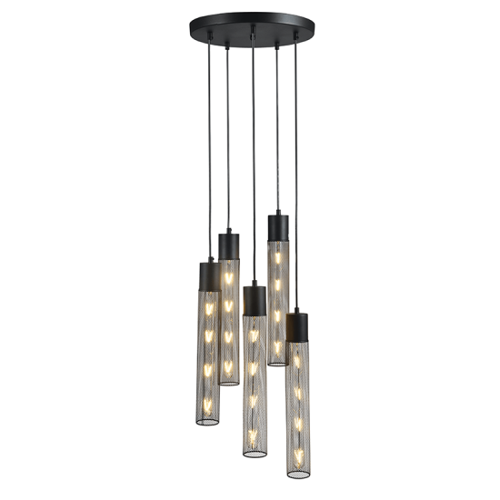 NETTO ΚΡΕΜΑΣΤΟ Φ/Σ 5ΧΕ27 ΜΑΥΡΟ ΜΕΤΑΛΛΙΚΟ D35XH120CM ALCATRAZ