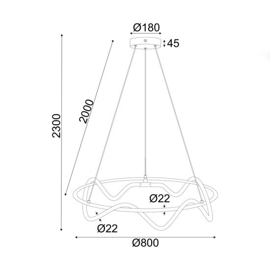 ΚΡΕΜΑΣΤΟ Φ/Σ LED 60W 3000K 3400LM KYMA ΜΑΥΡΟ ΜΕΤ/ΚΟ IP20 D80XH230CM