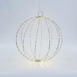 ΑΣΗΜΙ ΜΕΤΑΛΛΙΚΗ ΜΠΑΛΑ ΦΩΤΙΖΟΜΕΝΗ 40cm, 240 MINI LED, ΣΤΑΘΕΡΟΣ ΜΕΤΑΣΧΗΜΑΤΙΣΤΗΣ, ΑΣΗΜΙ ΧΑΛΚΙΝΟ ΚΑΛΩΔΙΟ, ΘΕΡΜΟ ΛΕΥΚΟ LED, ΠΡΟΕΚΤΑΣΗ ΠΑΡΟΧΗΣ 3m, IP44
